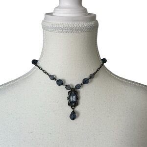 Y2K Blue and Black Chunky Bead Pendant Necklace